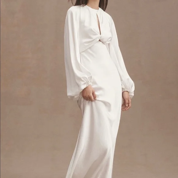 Significant Other Demi Long Sleeve Open-back Midi Dress - White Significant Other Demi Long Sleeve Open-back Midi Dress - White